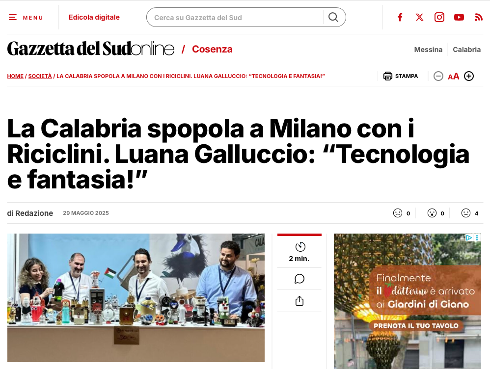 La Calabria spopola a Milano con i Riciclini. Luana Galluccio: “Tecnologia e fantasia!”